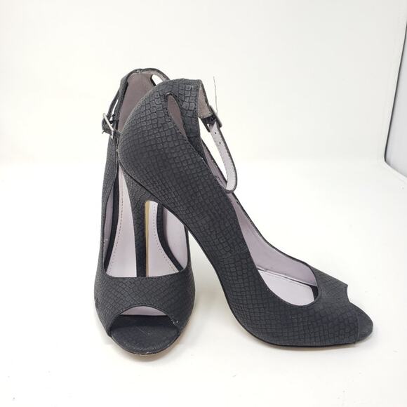 Shoemint Black Snakeskin Stiletto Open Toe Heeled Sandals Women's Size 6 - Picture 3 of 12